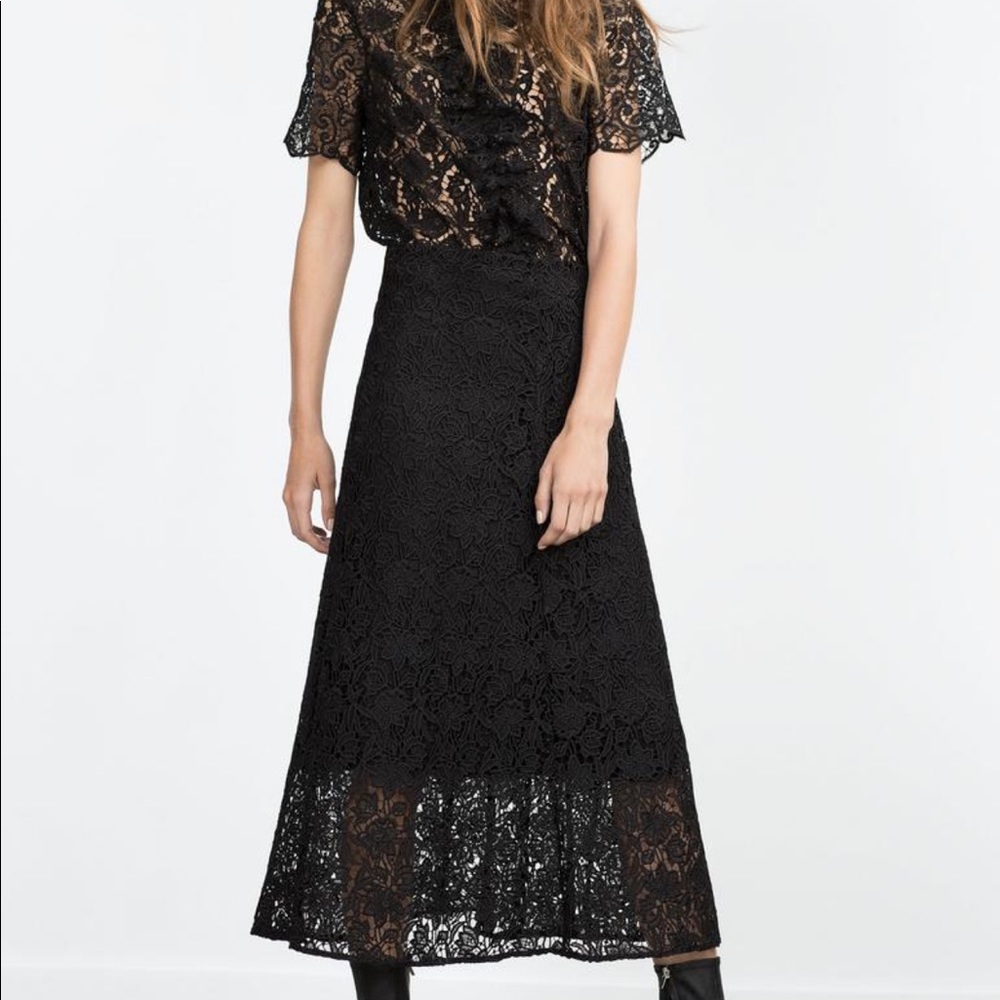 Zara woman midi black lace skirt
